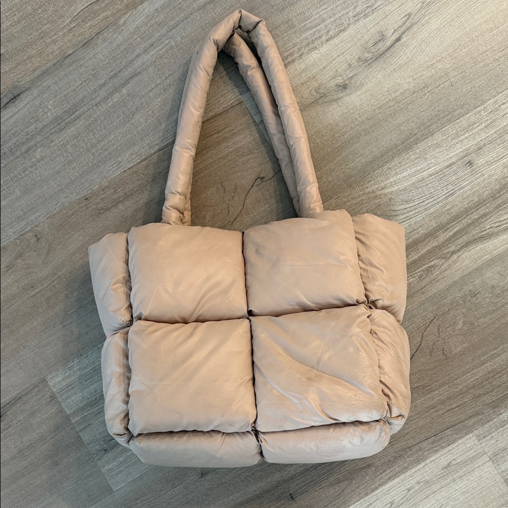 Puffer Tan Quilted Tote Bag